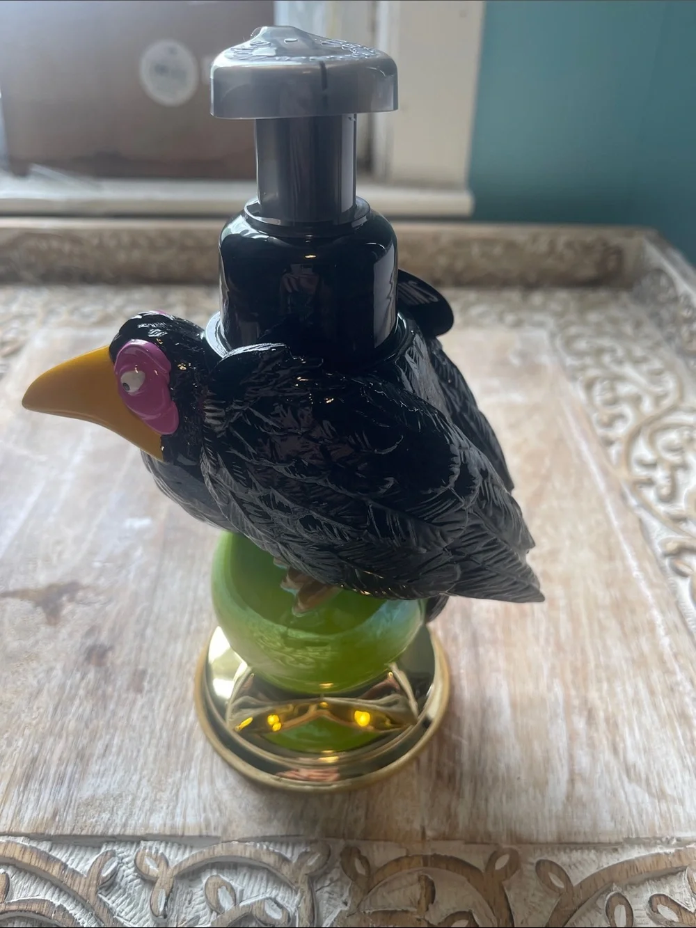 Decorative Raven Foaming Soap Dispenser with Yellow Beak